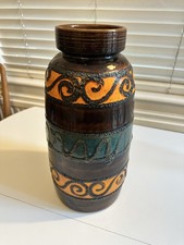 Large Vintage West German Fat Lava Pottery Vase – 40cm Tall Orange, brown  Retro