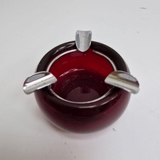 Vintage 1960s Whitefriars Red Glass & Metal Ronson Ashtray MCM