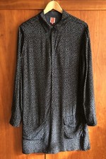 BNWOT Miss Captain Shirt Dress Size 42 EU 14 UK Blue/Black Splodge Print Pockets