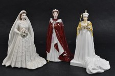 Queen Elizabeth II Set of 3x Collectable Figurines Royal Worcester & Coalport