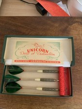 Vintage Unicorn Brass Darts Blue Feather Flights with Box