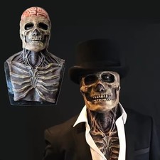Halloween Full Head Latex Skull Mask Skeleton Movable Scary Party Jaw Brain Cos