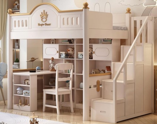 White wooden loft bed - bed, with