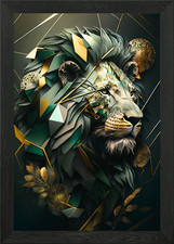 lion Geometric abstract Framed