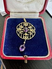 Antique 9ct Gold Amethyst Art Nouveau Pendant Edwardian With Red Antique Box
