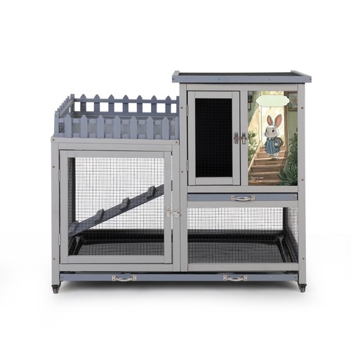 Wooden rabbit hutch with pen - wooden,