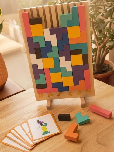 Wooden tetris stacking puzzle - wooden,