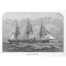 HMS INVINCIBLE - Antique Print 1887