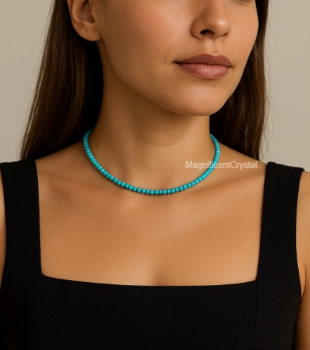 Natural 3mm turquoise choker - natural,