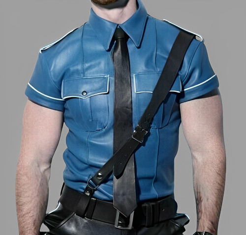 Men real leather - leather, blue