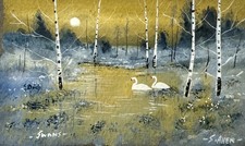 ACEO Art Card Original - SWANS