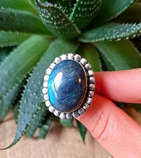 925 Sterling Silver Labradorite Ring Size M Large Blue Labradorite Gemstone Boho