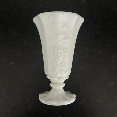 White milk glass pedestal vase - milk,