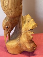 Hand Carved Bird From Wood Bending Drinking Water 25cm Tall