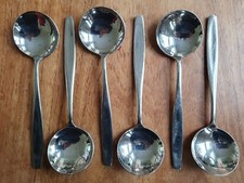 Vintage ELKINGTON Boston Soup Spoon x 6 Stainless Steel  Cutlery Mid-Century
