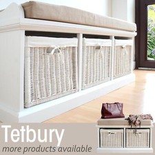 TETBURY White Bench with storage baskets.Hallway storage bench, 2 sizes QUALITY