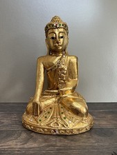 Southeast Asian Buddha Statue, Carved, Gilded Wood, Mirror Decoration