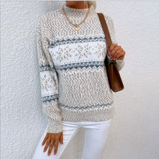 Ladies Chunky Knitted Christmas Snowflake Jumper Pullover XMAS Sweater Tops SIZE