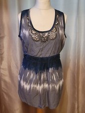 LADIES TOP BLUE WHITE BEAD DETAIL SIZE 18 BY ELLIE LOUISE 