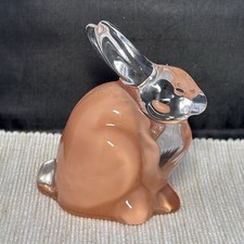 Lovely Glass Rabbit Clear & Peach Coloured Figurine Paperweight