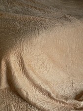 Vintage Peach Embroidered Satin Bedspread Cover Art Deco Quilted LARGE