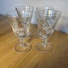 4x Vintage 1950s Aperitif Glasses with Hops & Barley Etching - Set of 4 Cordial