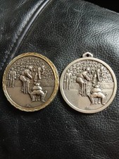 Vintage Early Cricket Medal Batsman at Crease Playing Ball Centre