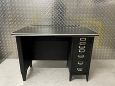 Mid Century Industrial single pedestal steel tanker knee hole desk circa 1950's