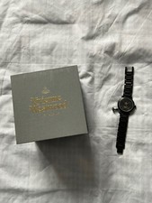 Vivienne Westwood All Black Metal Linked Strap Orb Watch
