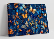 MIXTURE OF ORANGE AND BLUE BUTTERFLIES CANVAS WALL ART PICTURE PRINT