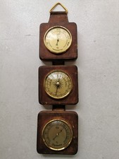 Weather Station Barometer Thermometer Hygrometer Wall Hanging Leather VINTAGE