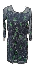 BNWT Miss by Captain Tortue Blue Green Floral Printed Dress Size 10 Sheer Sleeve