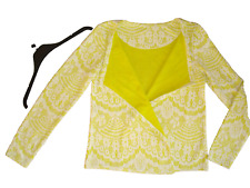 MATALAN Woman UK10 yellow white lace floral open floaty jacket bolero long sleev