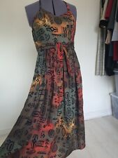 Rare Vintage 70s Mandy Marsh Geometric Aztec Summer Midi Dress Bow Tie 8 10 UK