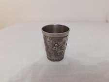 Vintage German Pewter Cup Old Pub Beer Drink Theme Decorative Silver Metal Cup