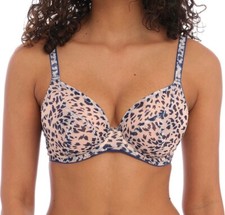 Freya Wild Side Bra Blue Animal Size 30FF Underwired Plunge Balcony 401202 New