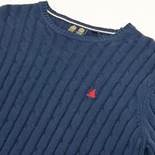 Musto Cable Knit Jumper Mens XL Navy Blue Crew Neck Sweater 100% Cotton