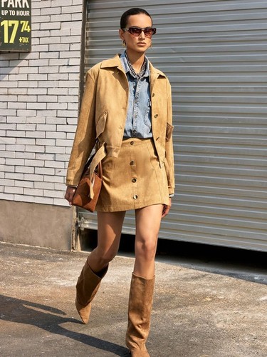 Commense belted collared suede - commense,