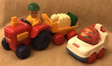 Vintage Tomy Pick Up ‘n’ Go Tractor & Fisher Price Roll A Rounds Car With Ball.
