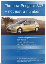 Peugeot 307 Rapier Mid 2001 UK Market Single Sheet Sales Brochure 1.6 2.0 HDi 90