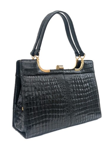 Vintage handbag croc black - handbag,