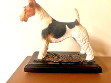 ALBANY ROYAL WORCESTER DOG WIRE HAIRED TERRIER BRONZE AND CHINA ON WOOD BASE