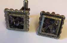 Silvertone Vintage Cufflinks With Small Amethyst Type Stone Design Very Unique