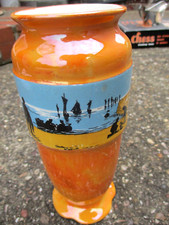 1930'S LANCASTER & SONS HANLEY ORANGE LUSTREWARE FISHERMAN VASE