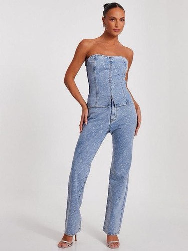 Quiz blue diamante denim - blue,