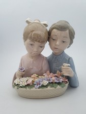 Lladro Nao Rare Porcelain Figurine, Girl & Boy with Flower Basket - 19.5cm Tall