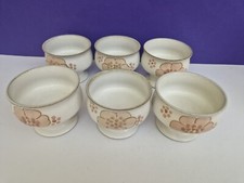 DENBY GYPSY 4" footed dessert  bowls x 6 c.1970's dusky pink roses