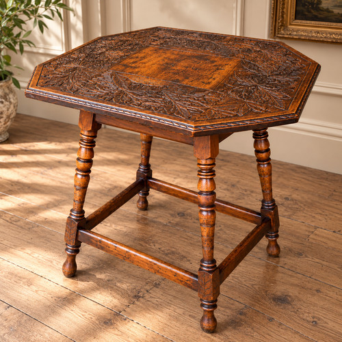 Vintage carved wood - wood, octagonal