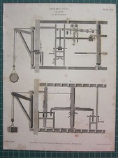 1811 DATED ANTIQUE PRINT ~ MECHANICS CRANES ~ MR FERGUSON SECTIONAL