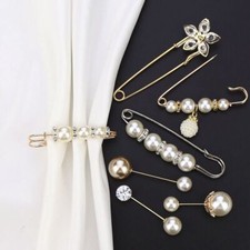 Headwear Pearl Gold Clip Pins Silk Scarf Neck Brooch Shawl Safe Muslim Hijab 